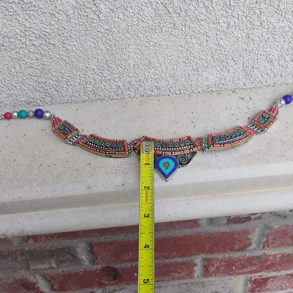 Handmade Tibetan Silver Turquoise Coral Lapis Lazuli Necklace Tribal - Picture 8 of 10